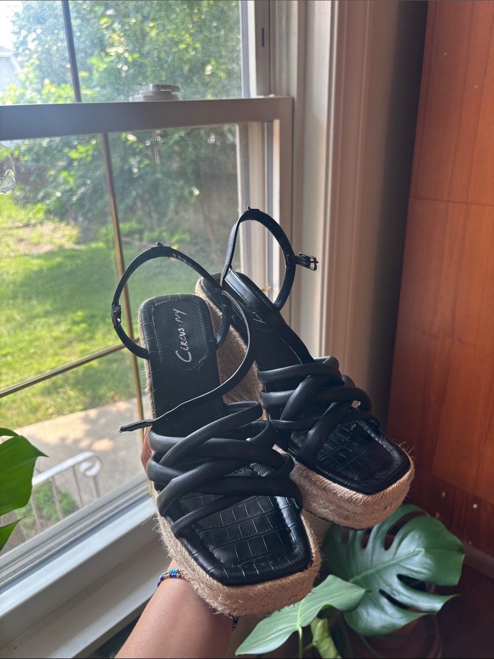 Circus by Sam Edelman Black Braided Espadrille Wedge Sandals